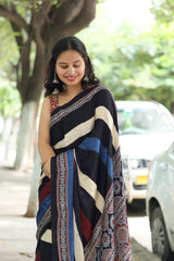 Ajrakh Modal Silk Saree
