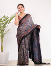 Ajrakh Modal Silk Saree