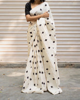 Designer Pure White Play Cotton Linen Saree