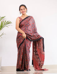 Ajrakh Modal Silk Saree
