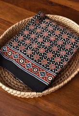 AJRAKH BLACK AND NAVY BLUE MODAL SILK DIGITAL PRINTED SAREE