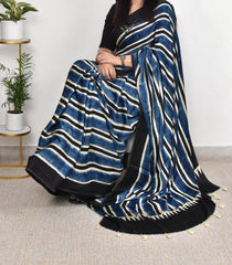 AJRAKH BLUE MODAL SILK DIGITAL PRINTED SAREE