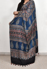AJRAKH NAVY BLUE MODAL SILK DIGITAL PRINTED SAREE