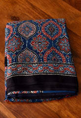 AJRAKH NAVY BLUE MODAL SILK DIGITAL PRINTED SAREE
