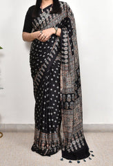 AJRAKH BEAUTIFUL BLACK MODAL SILK DIGITAL PRINTED SAREE