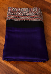 AJRAKH ROYAL BLUE WITH PURPAL MODAL SILK DIGITAL PRINTED SAREE