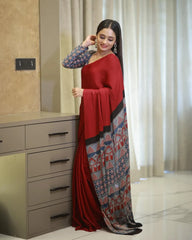 Pure Modal Silk Maroon Silk Saree