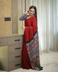 Pure Modal Silk Maroon Silk Saree