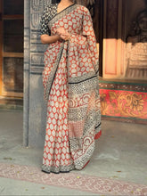 Block Design Cotton Linen Saree