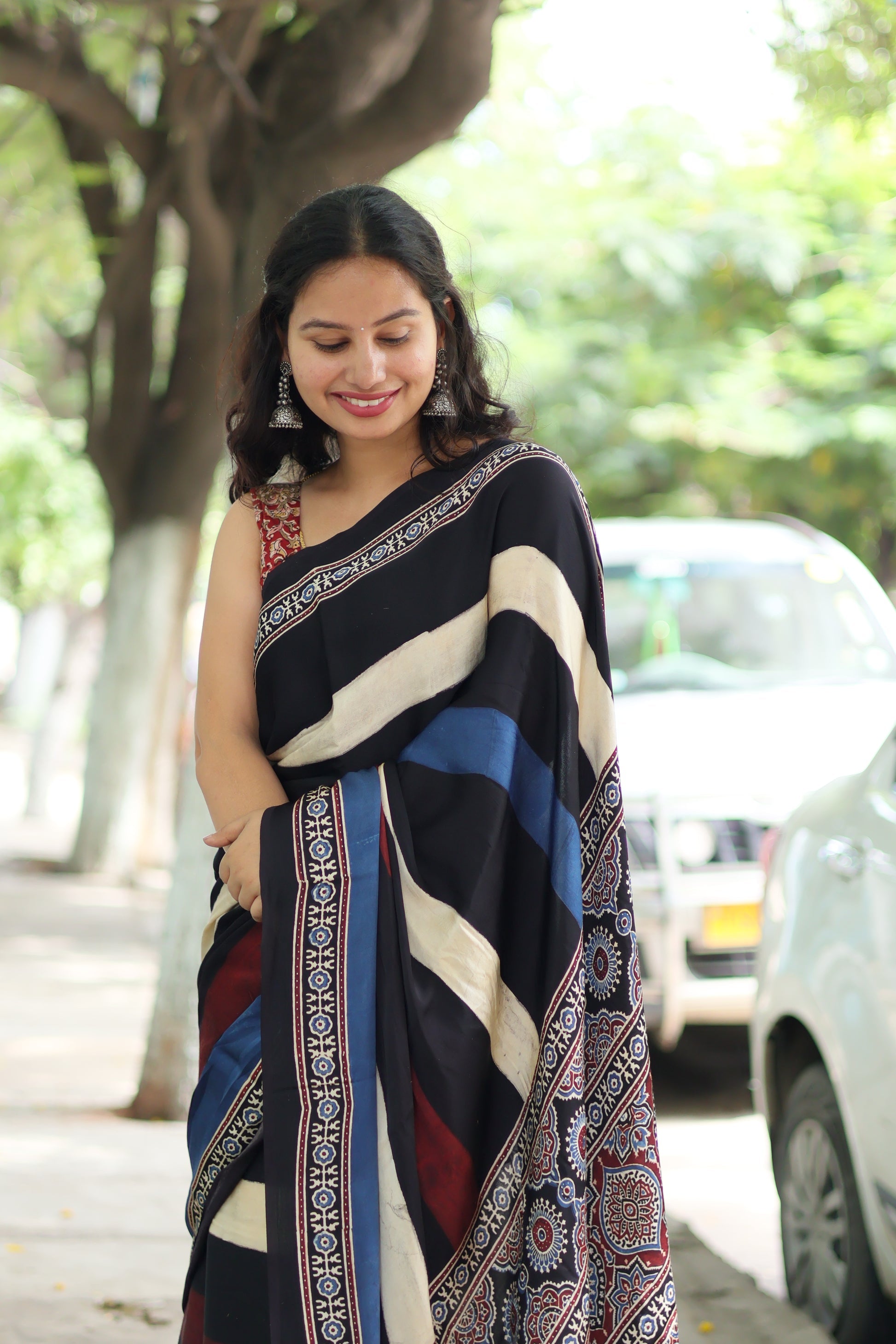 Ajrakh Modal Silk Saree
