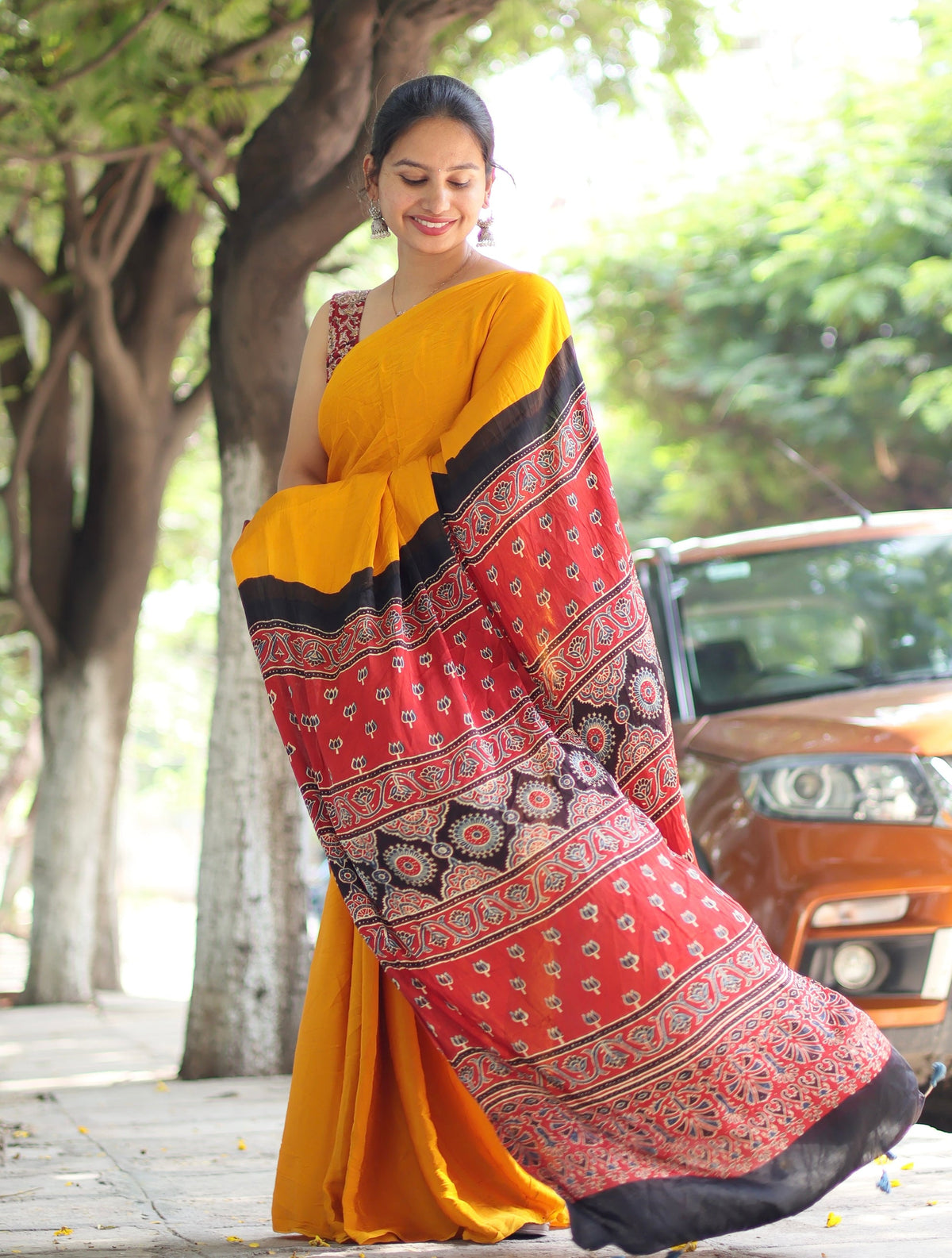 Ajrakh Modal Silk Saree