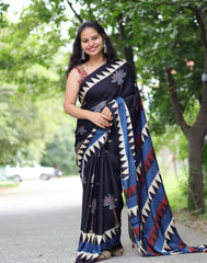 Ajrakh Modal Silk Saree