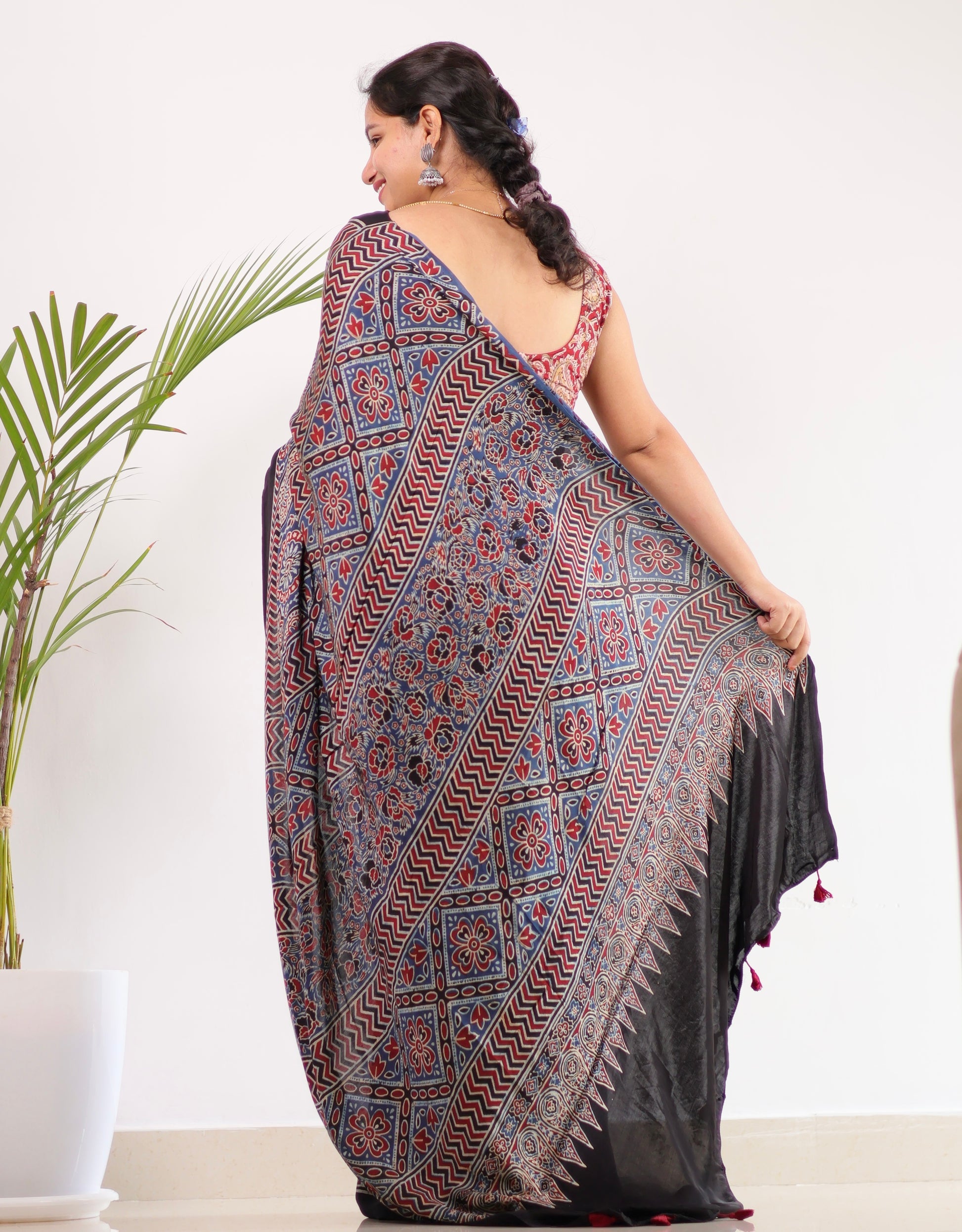 Ajrakh Modal Silk Saree