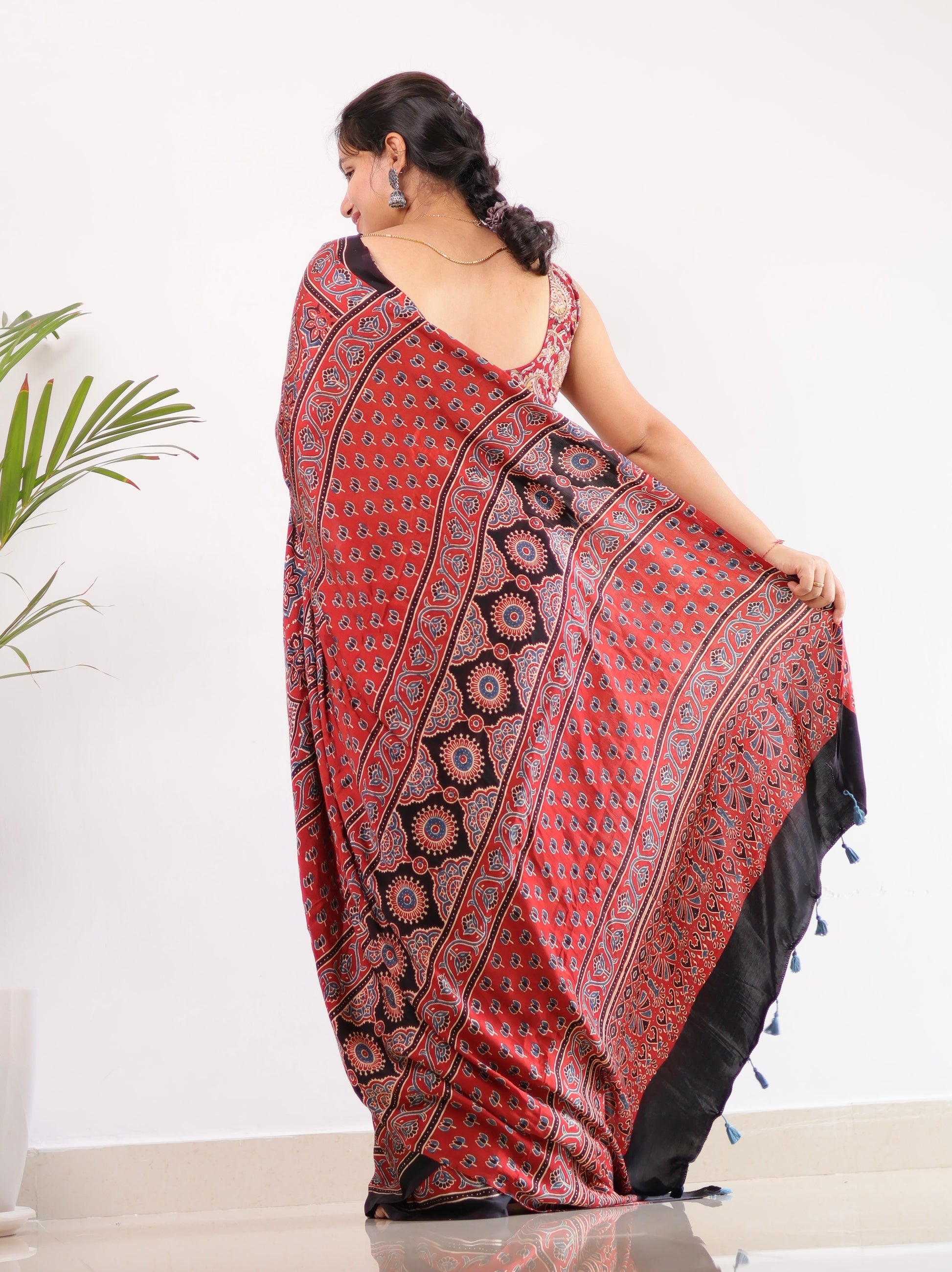 Ajrakh Modal Silk Saree