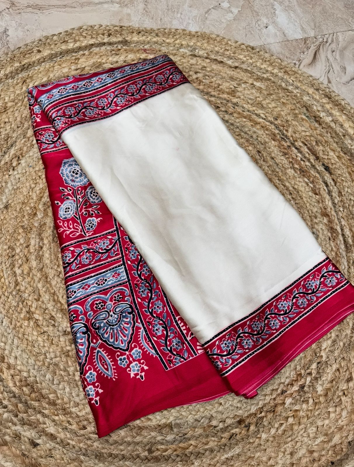 Semi Modal Silk Saree With Ajrakh Print