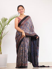 Ajrakh Modal Silk Saree