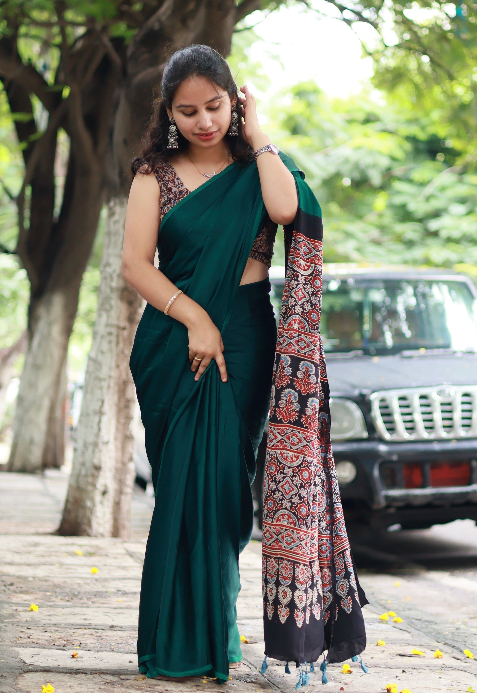Ajrakh Modal Silk Saree