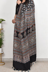 AJRAKH BLACK MODAL SILK DIGITAL PRINTED SAREE