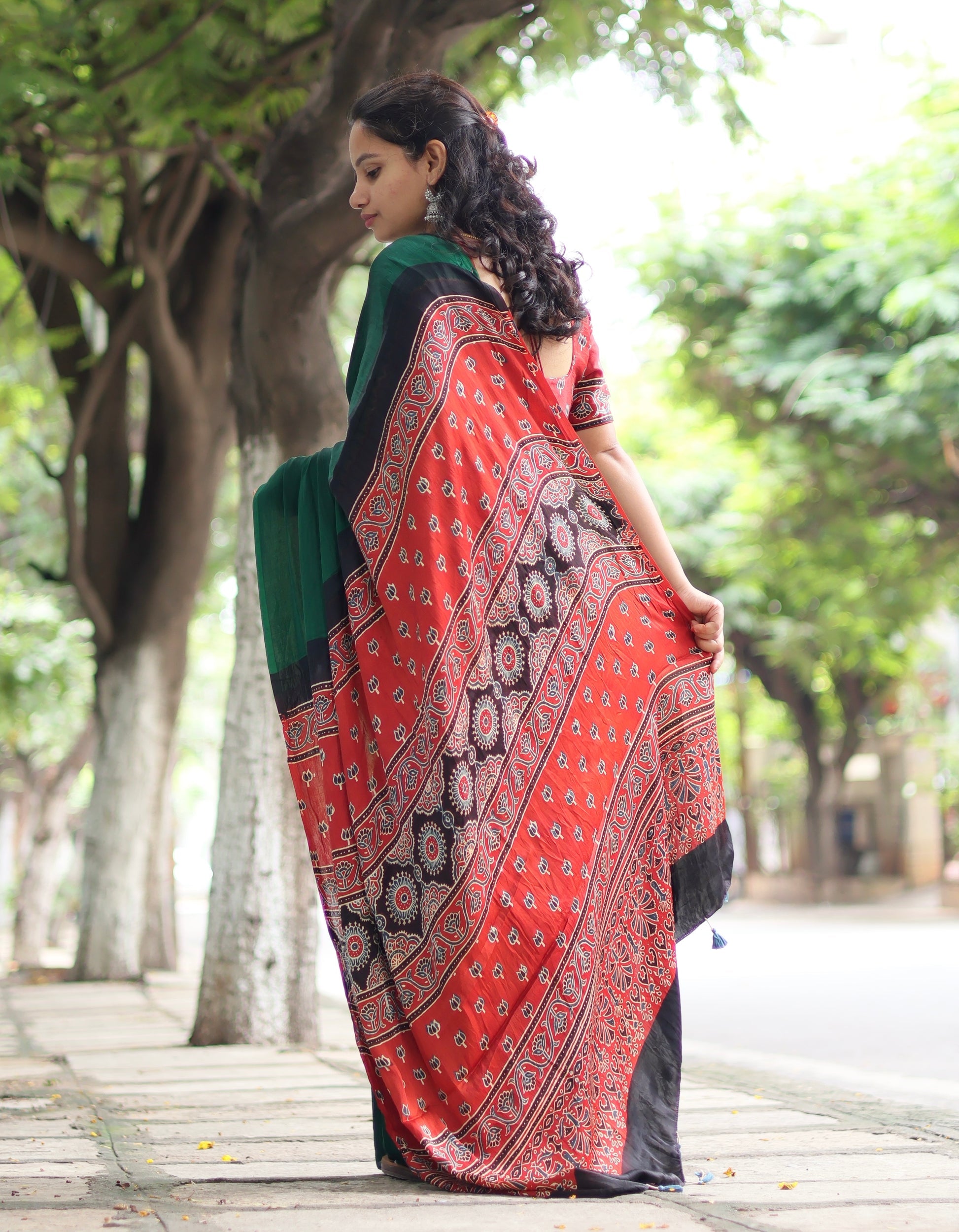 Ajrakh Modal Silk Saree