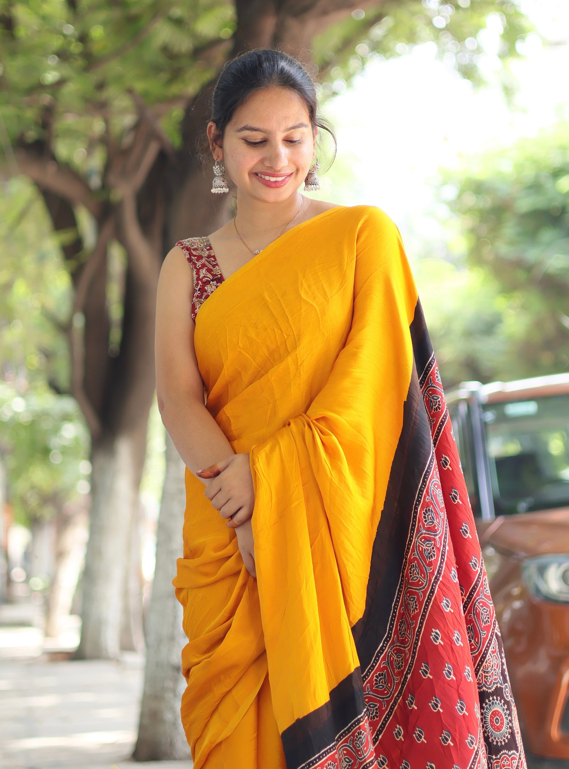 Ajrakh Modal Silk Saree