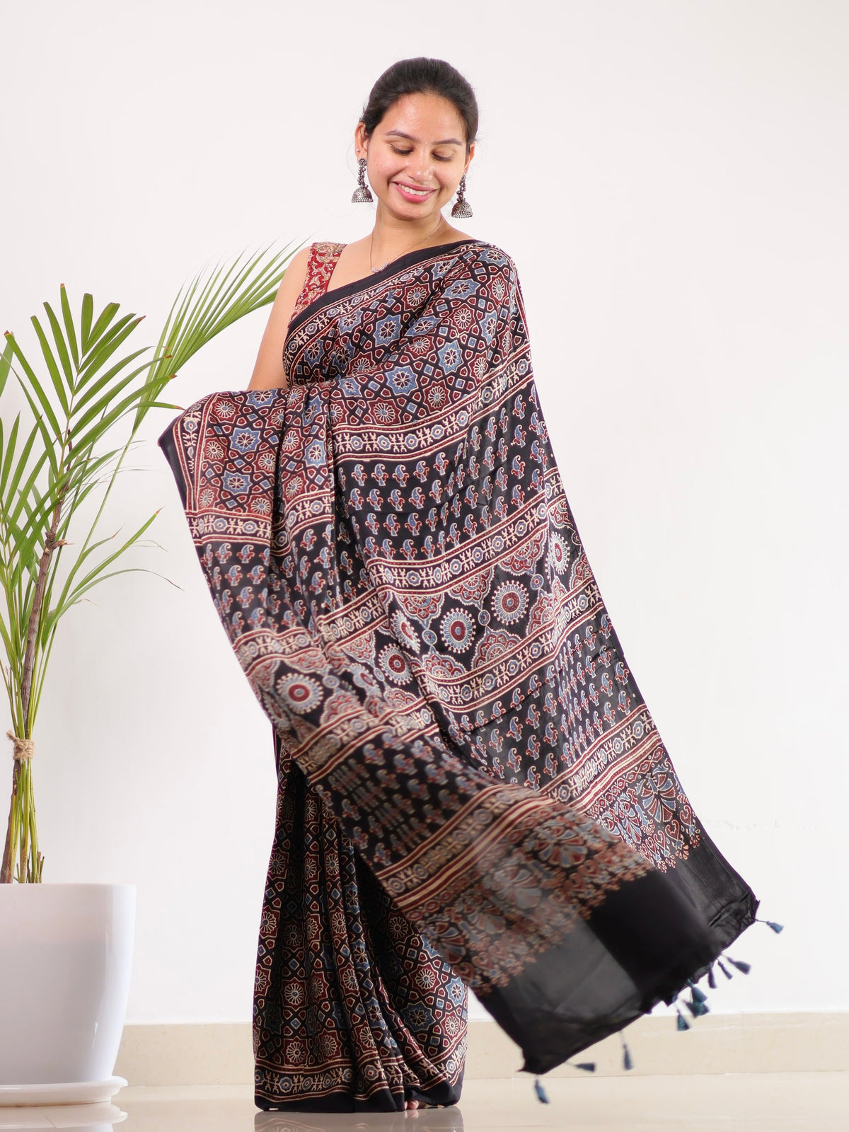 Ajrakh Modal Silk Saree