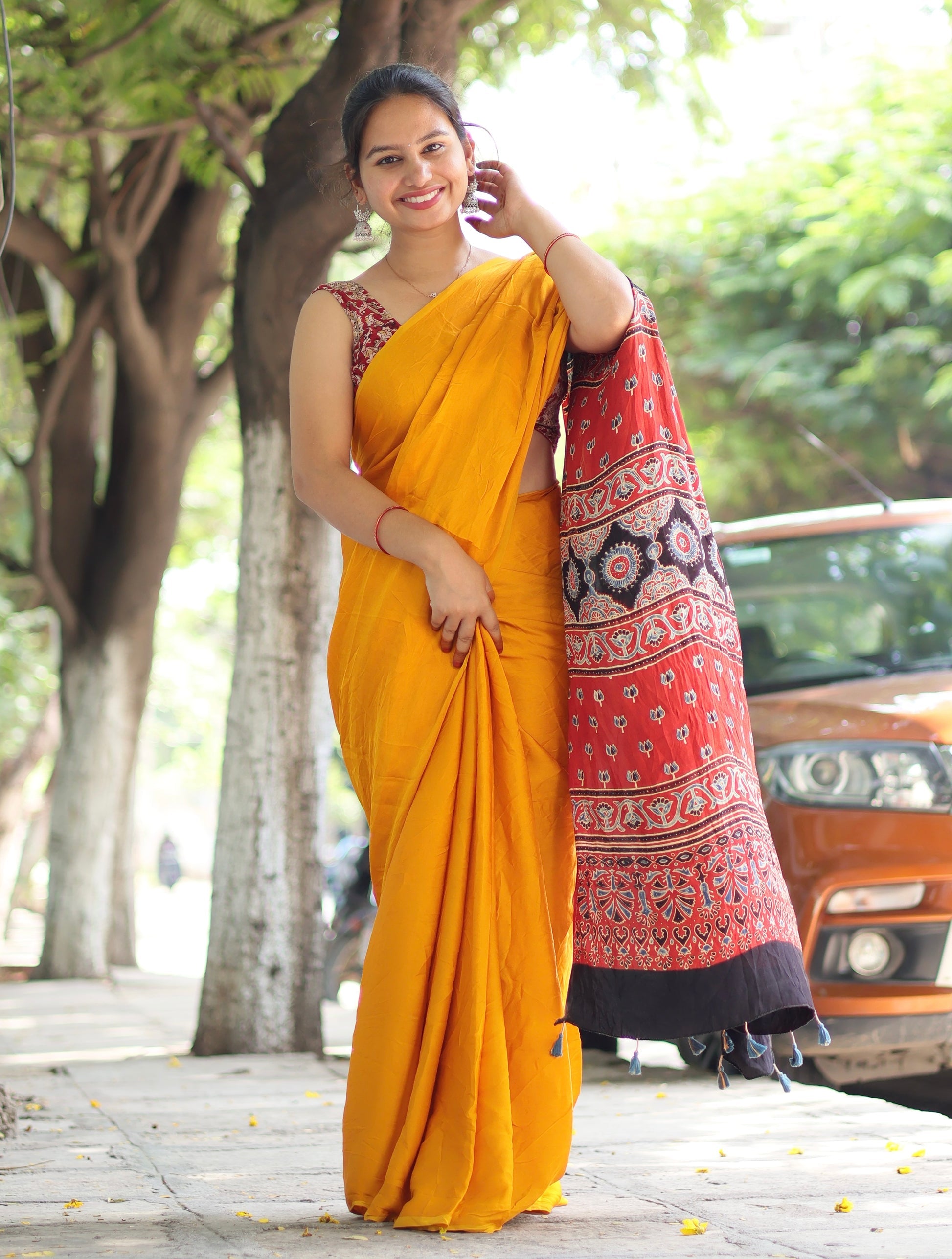 Ajrakh Modal Silk Saree