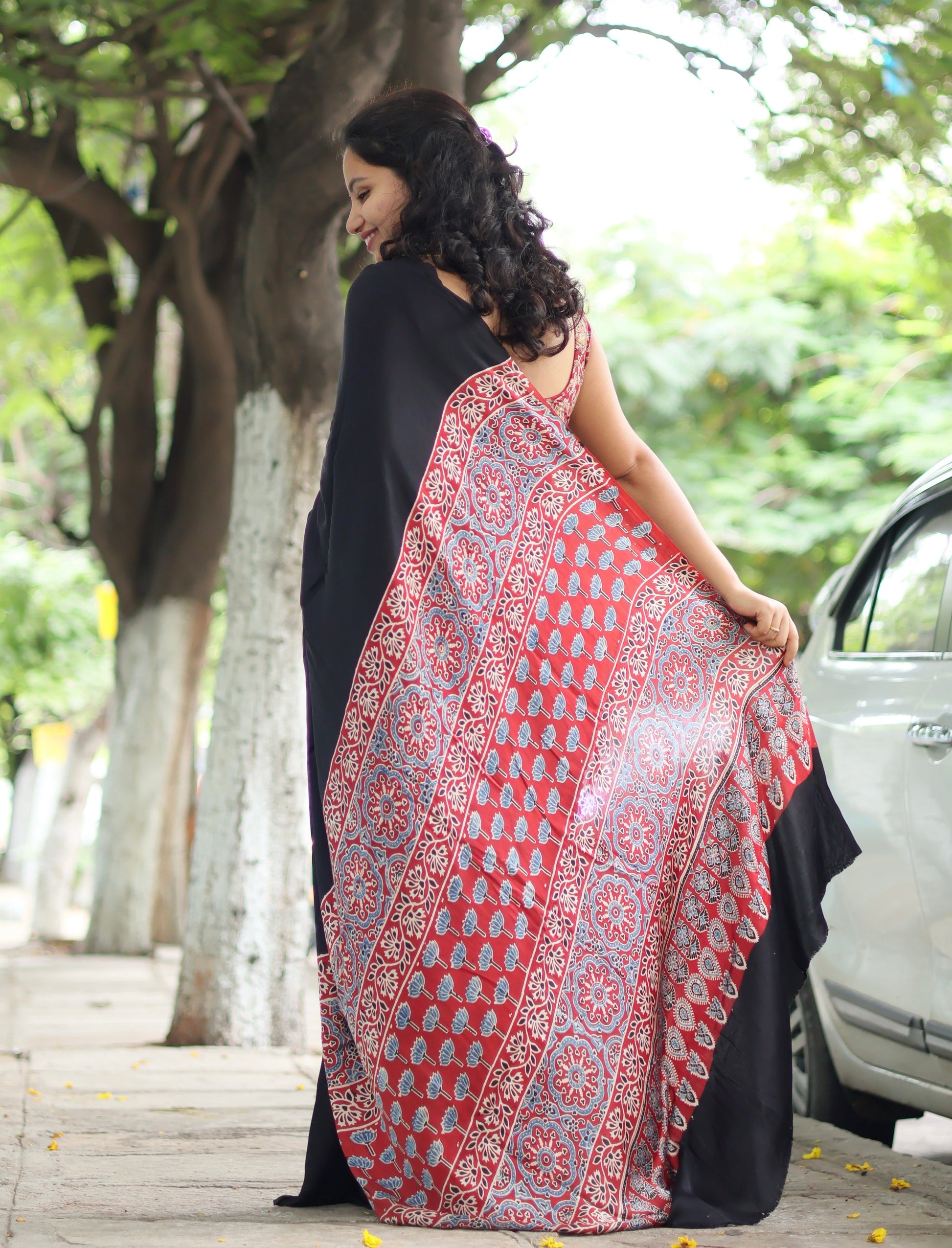 Ajrakh Modal Silk Saree