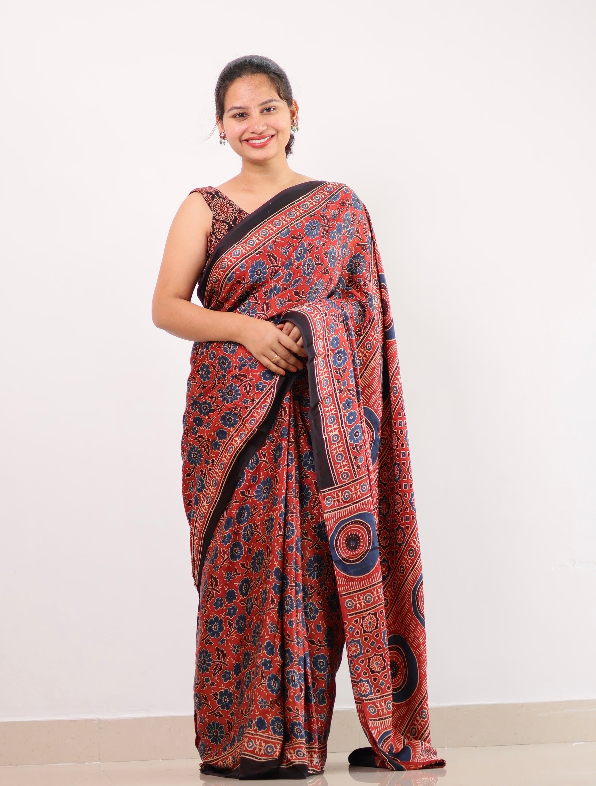 Ajrakh Modal Silk Saree