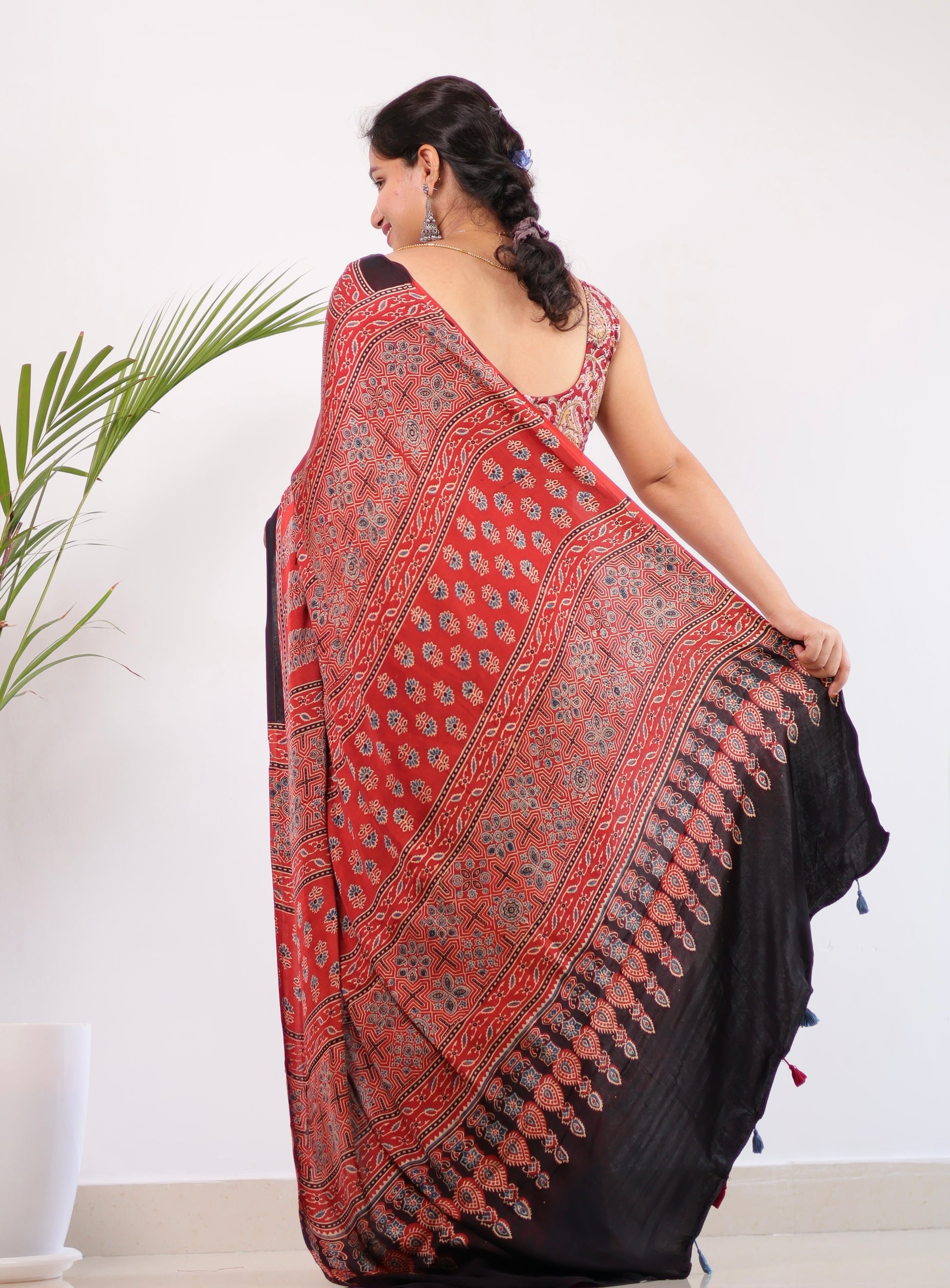 Ajrakh Modal Silk Saree