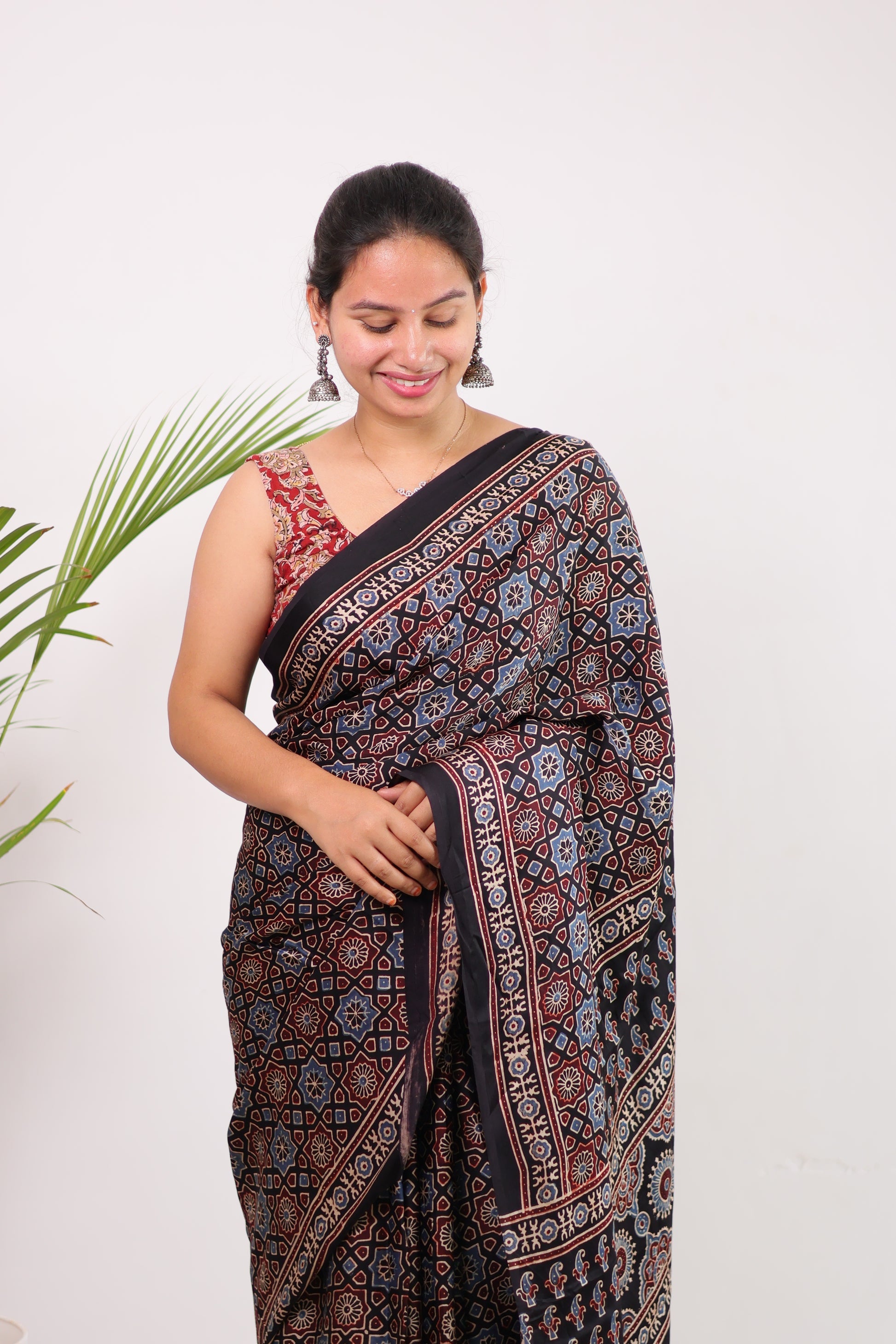 Ajrakh Modal Silk Saree
