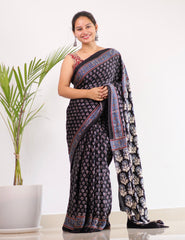 Ajrakh Modal Silk Saree