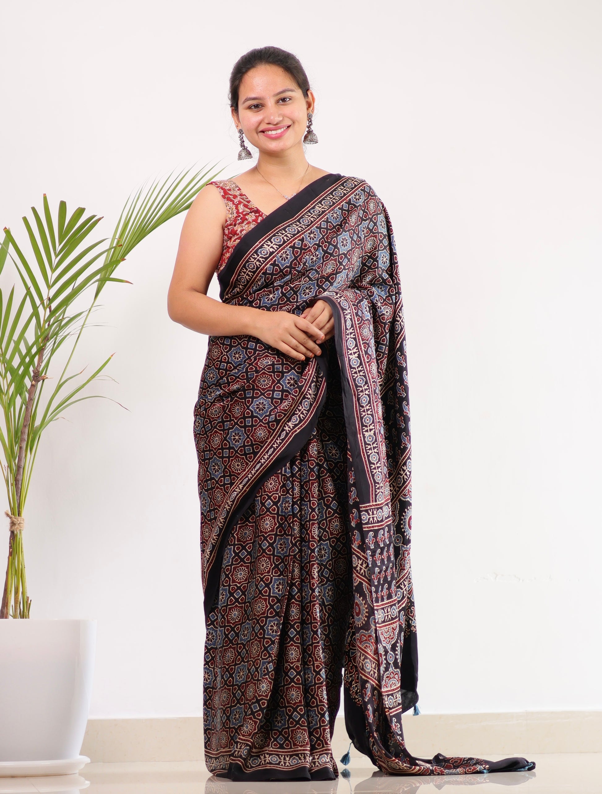 Ajrakh Modal Silk Saree