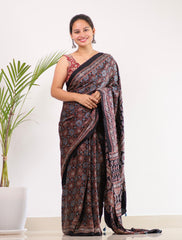 Ajrakh Modal Silk Saree