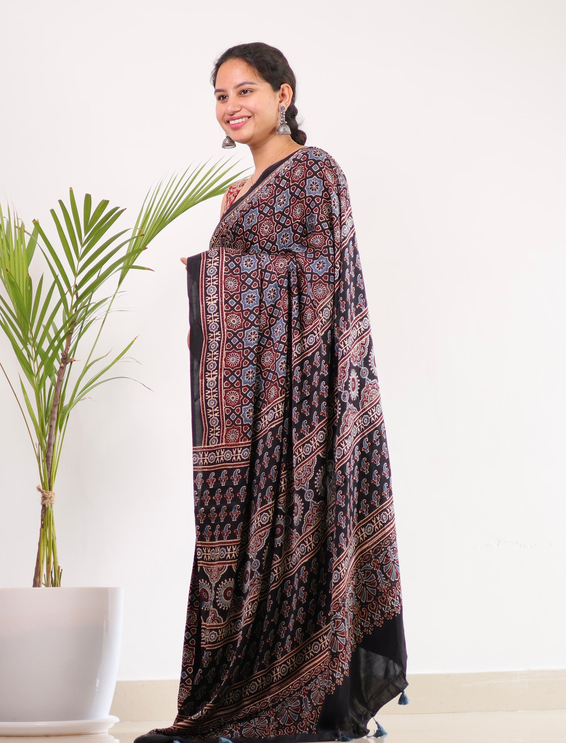 Ajrakh Modal Silk Saree