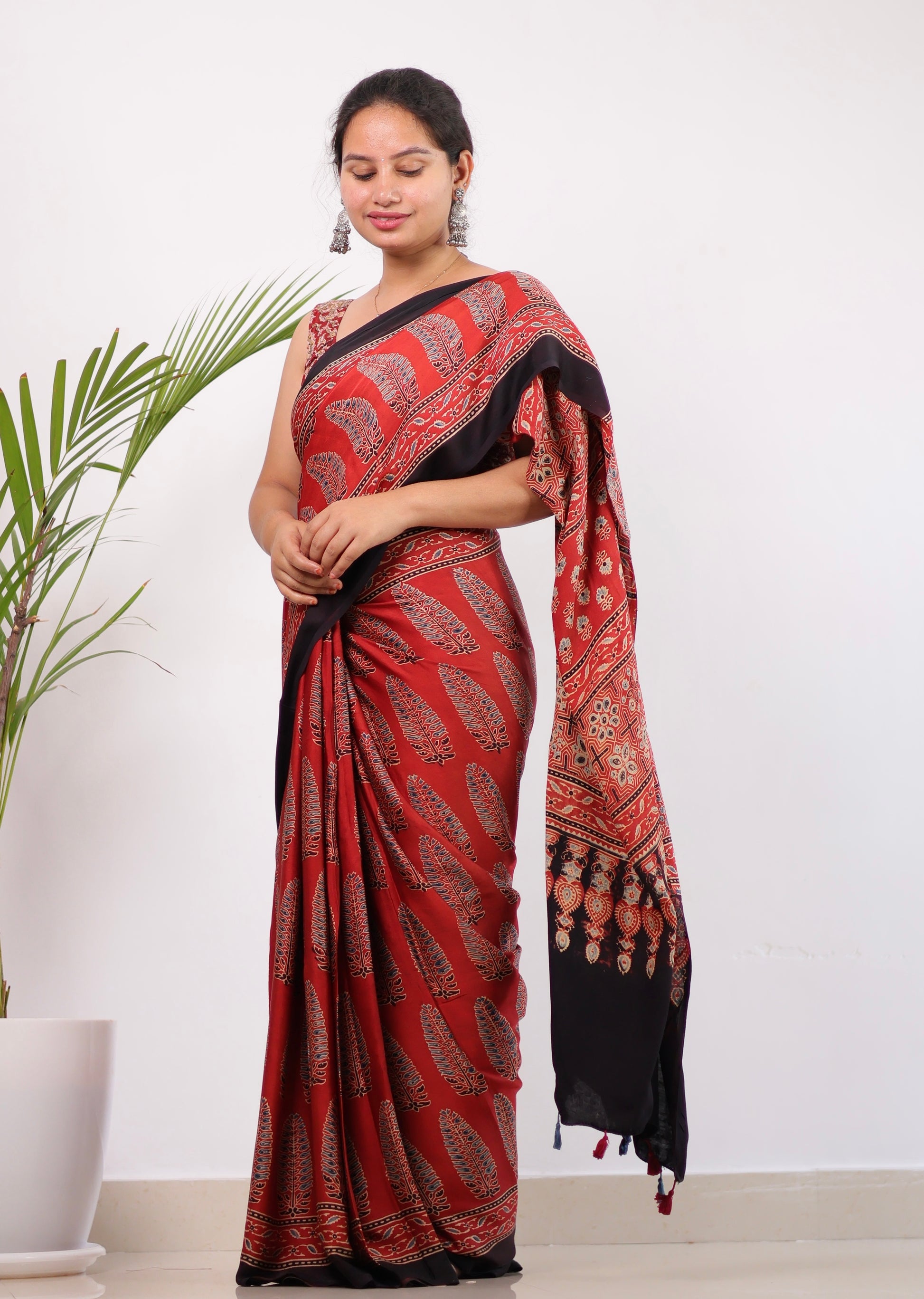 Ajrakh Modal Silk Saree