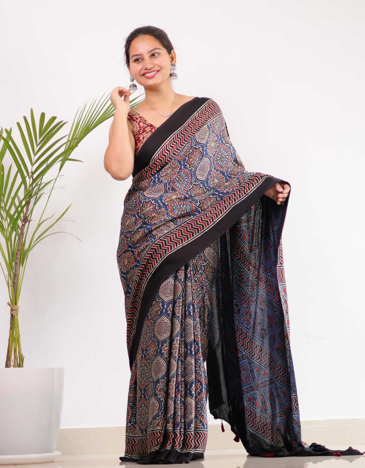 Ajrakh Modal Silk Saree