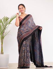 Ajrakh Modal Silk Saree