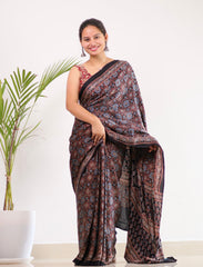Ajrakh Modal Silk Saree