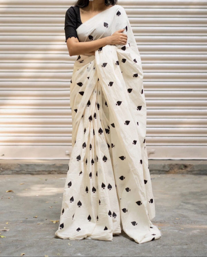 Designer Pure White Play Cotton Linen Saree