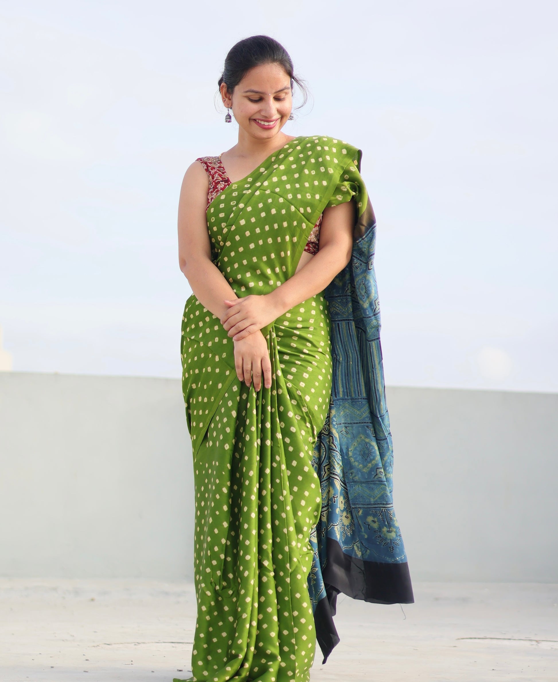 Ajrakh Modal Silk Saree