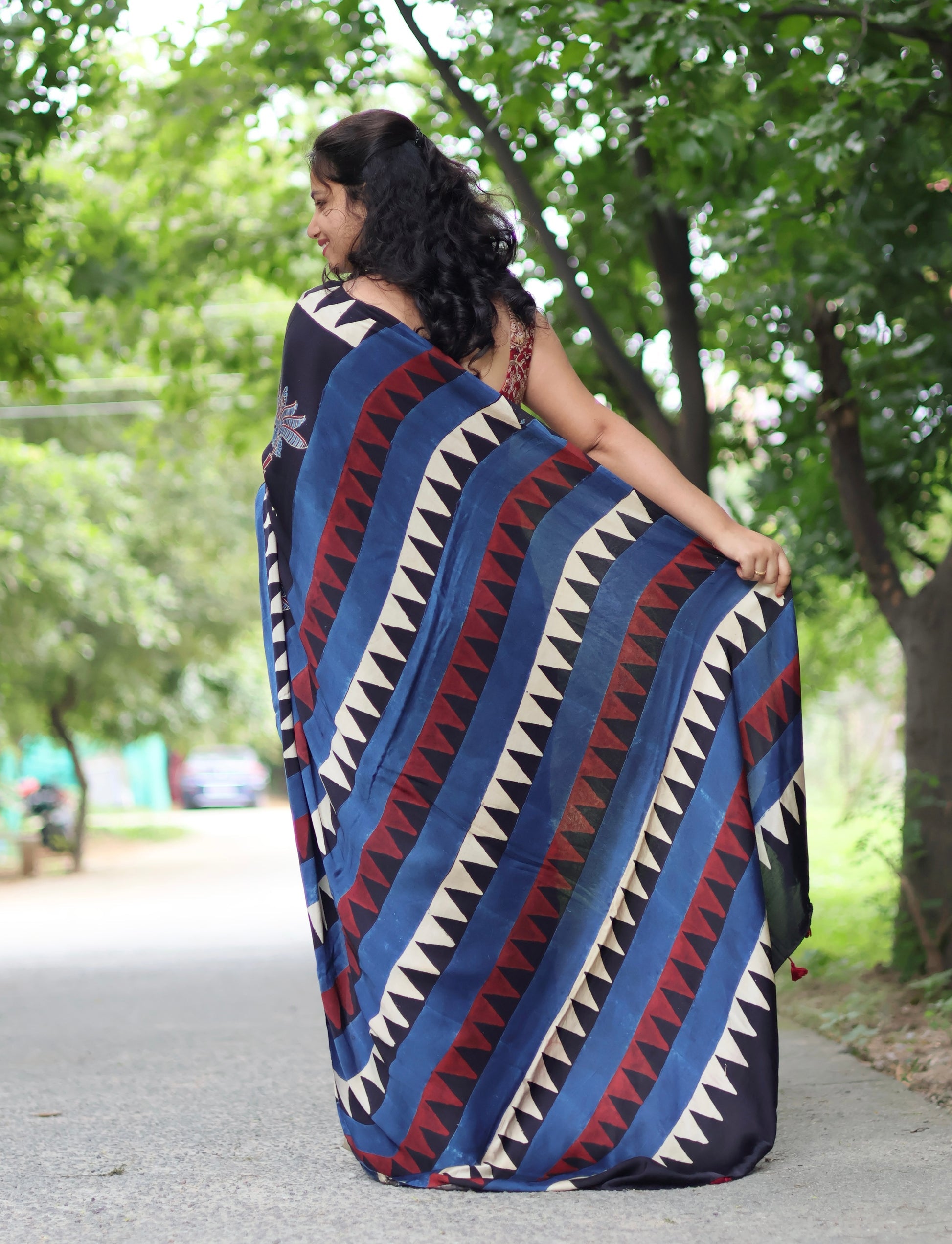 Ajrakh Modal Silk Saree