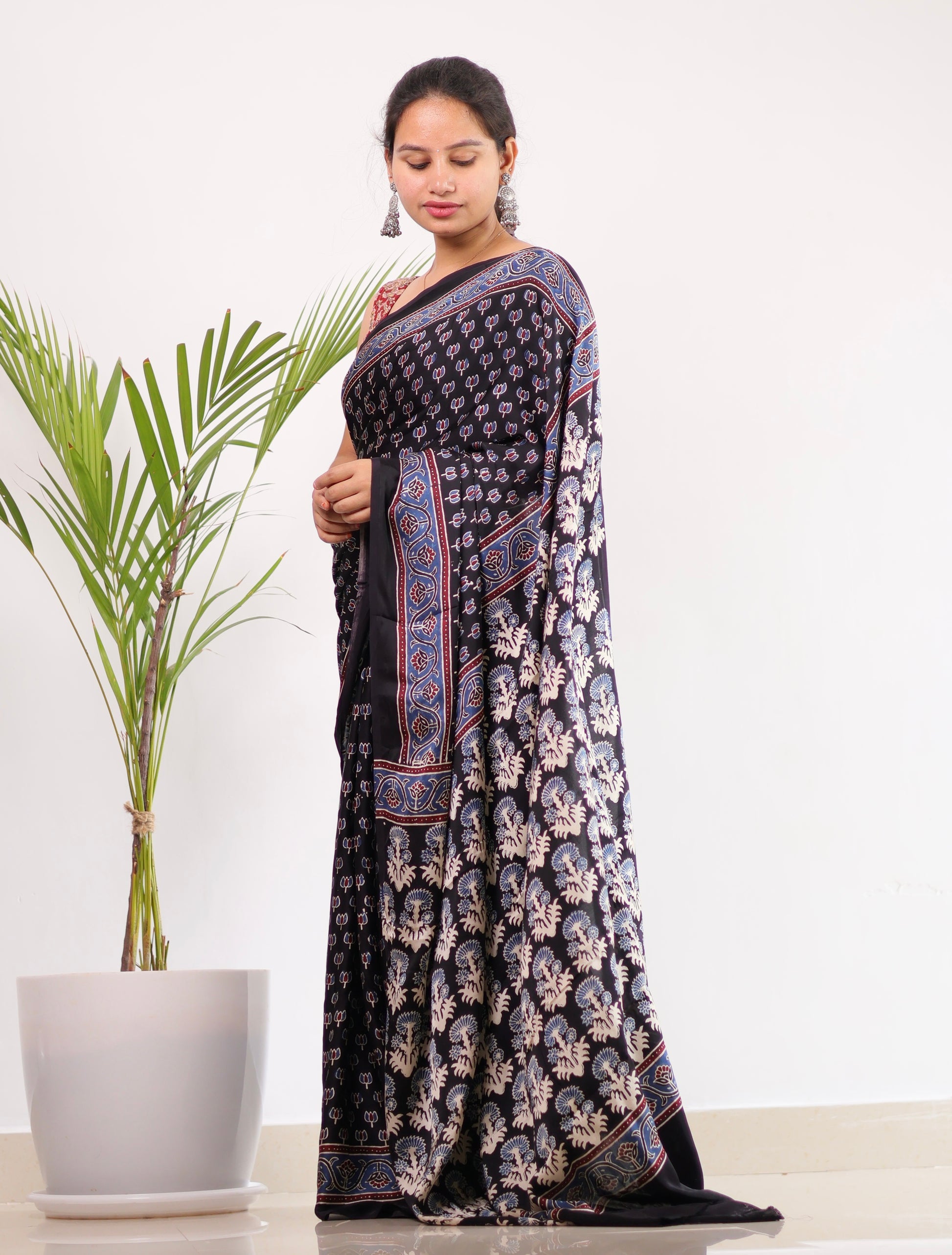 Ajrakh Modal Silk Saree