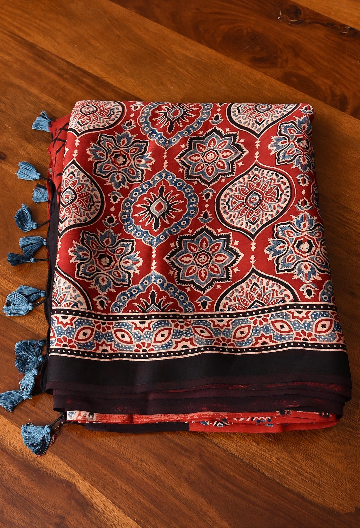 AJRAKH MAROON MODAL SILK DIGITAL PRINTED SAREE