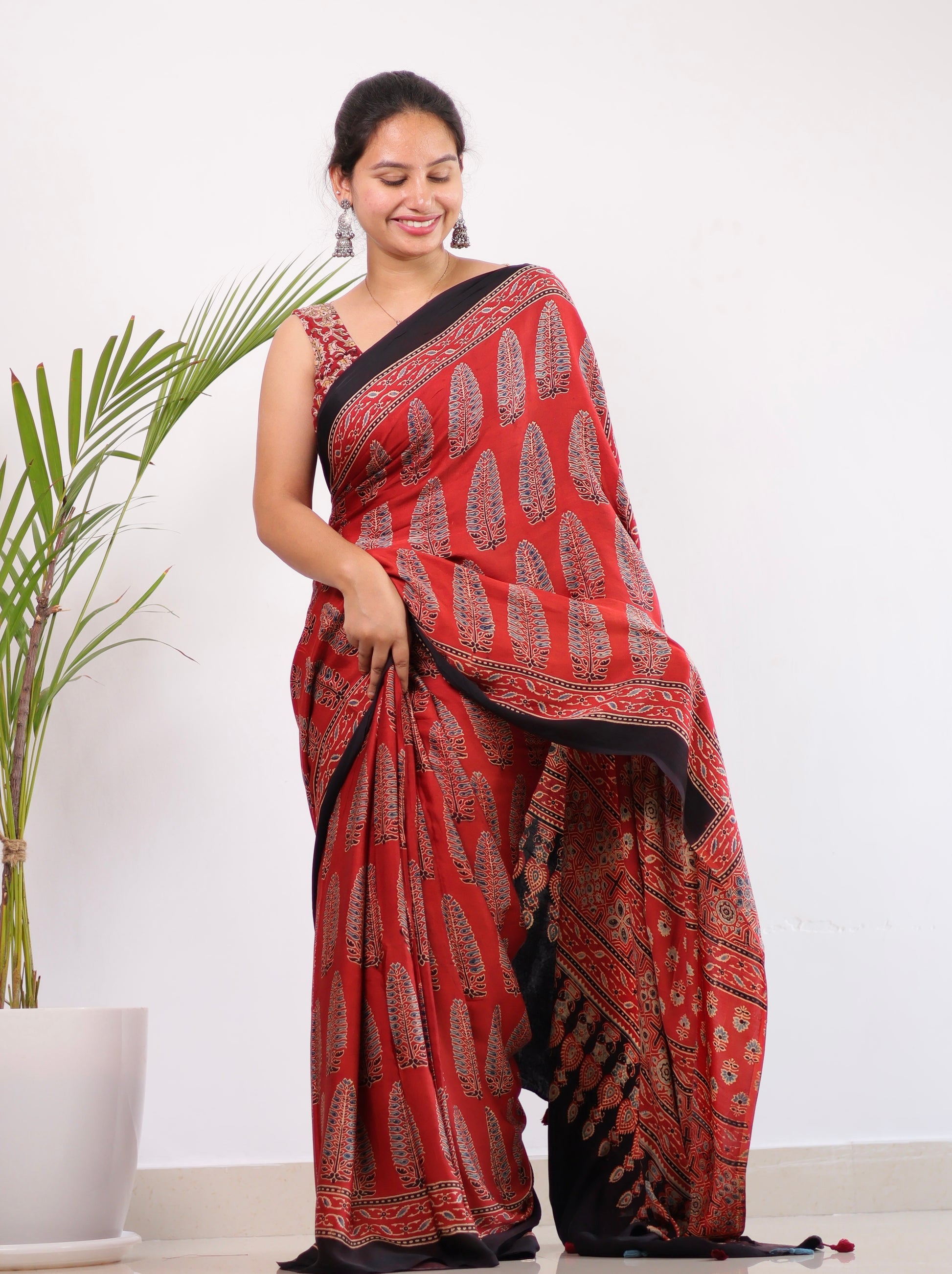 Ajrakh Modal Silk Saree