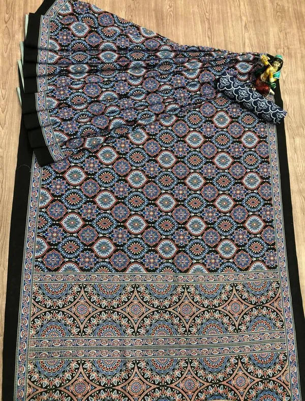 Ajrakh Modal Silk Digital Printed Saree