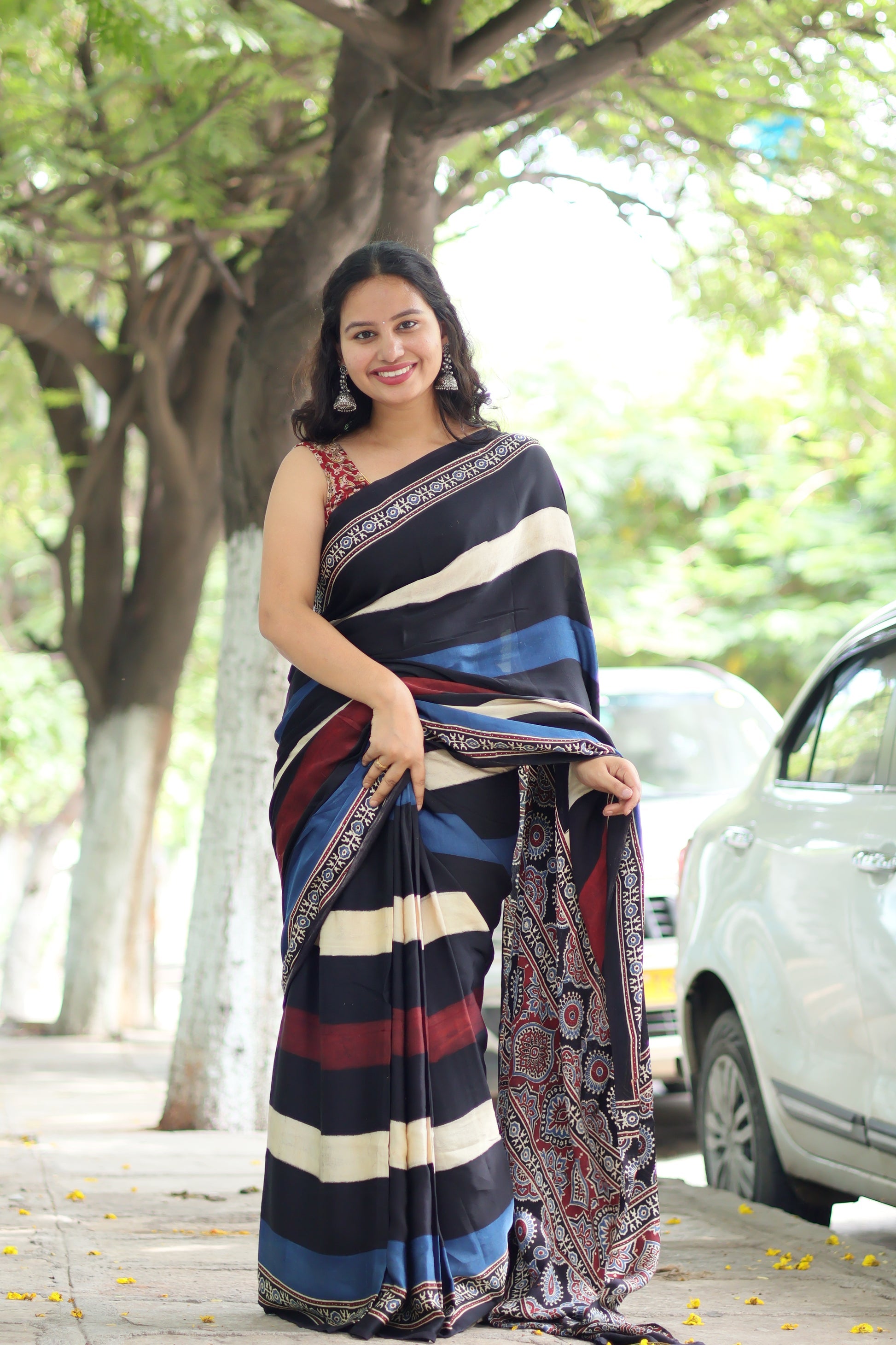 Ajrakh Modal Silk Saree