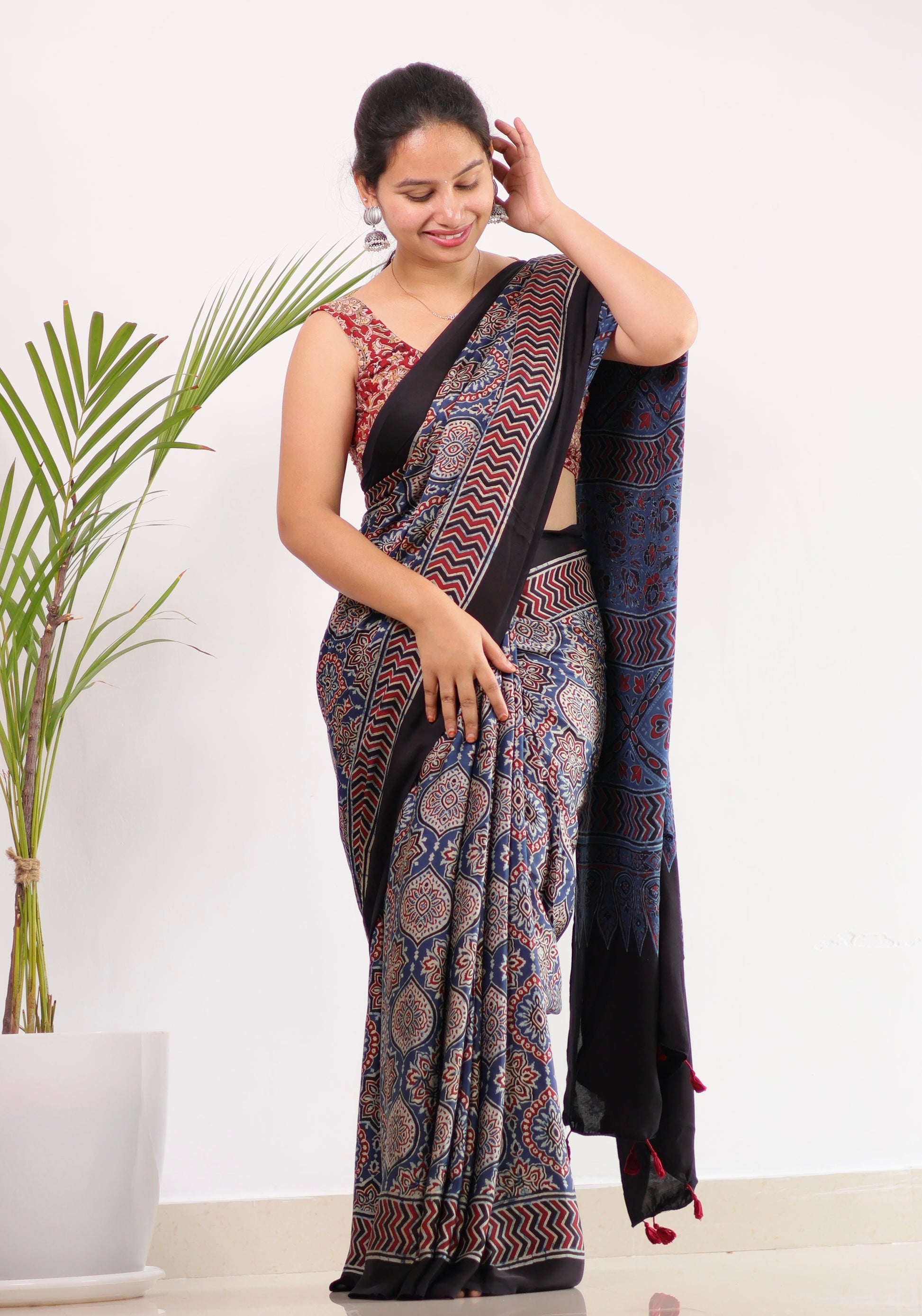 Ajrakh Modal Silk Saree