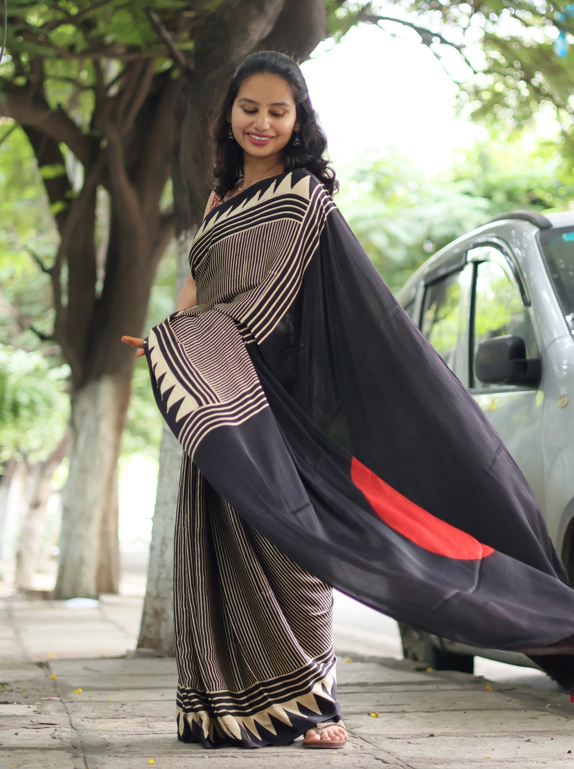 Ajrakh Modal Silk Saree