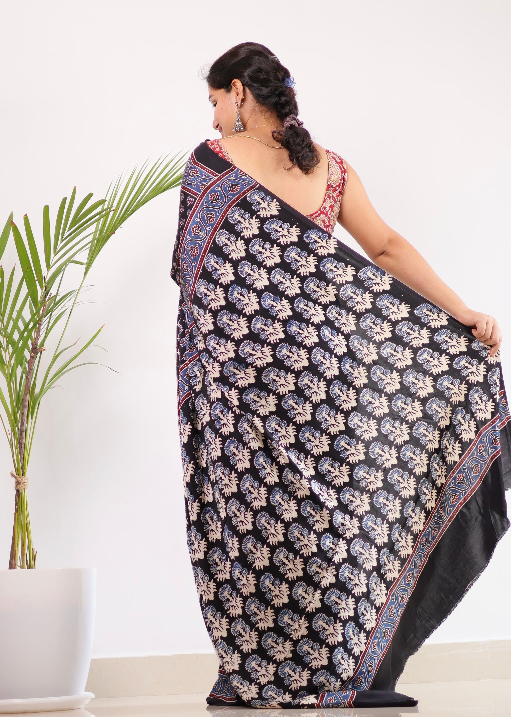 Ajrakh Modal Silk Saree