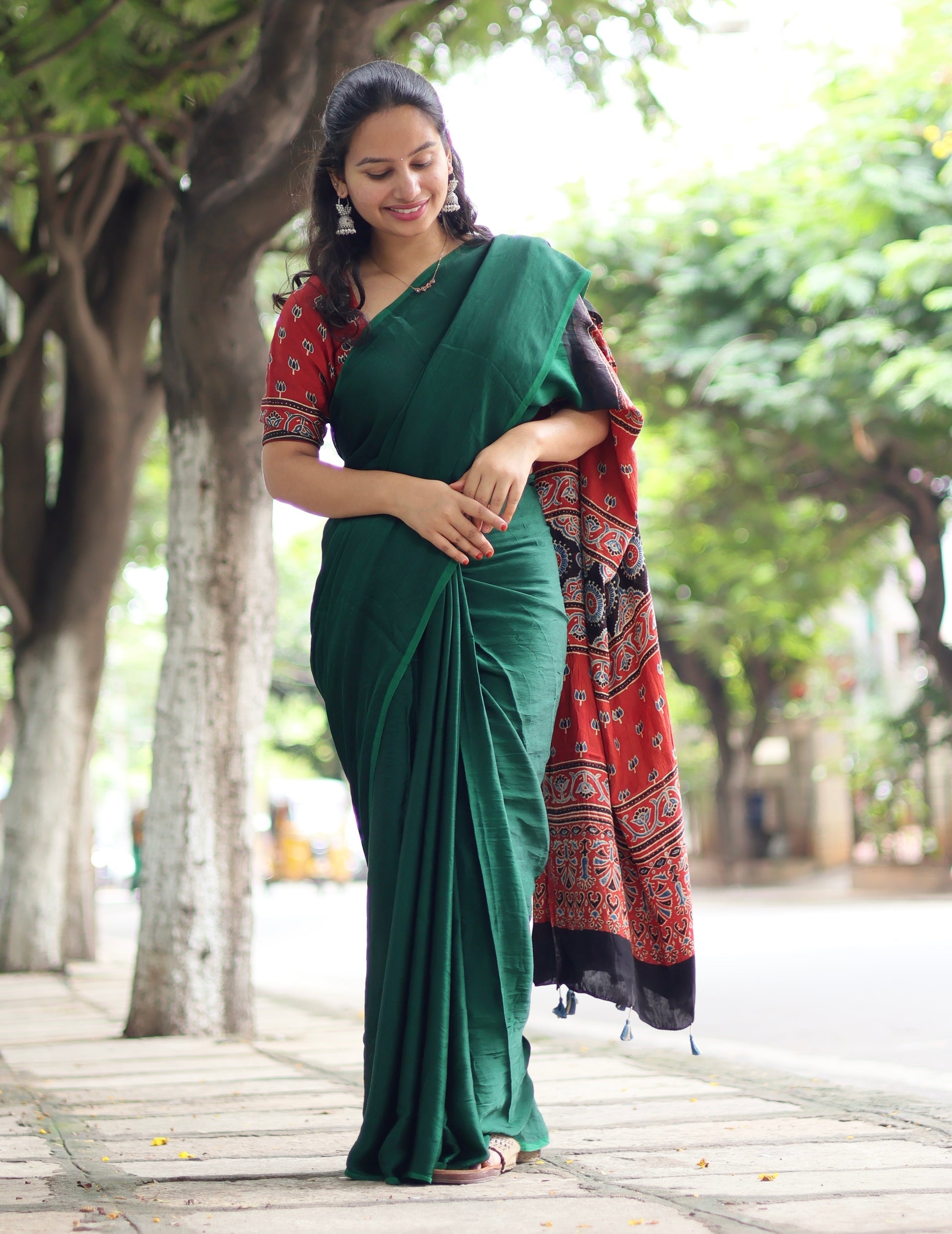 Ajrakh Modal Silk Saree
